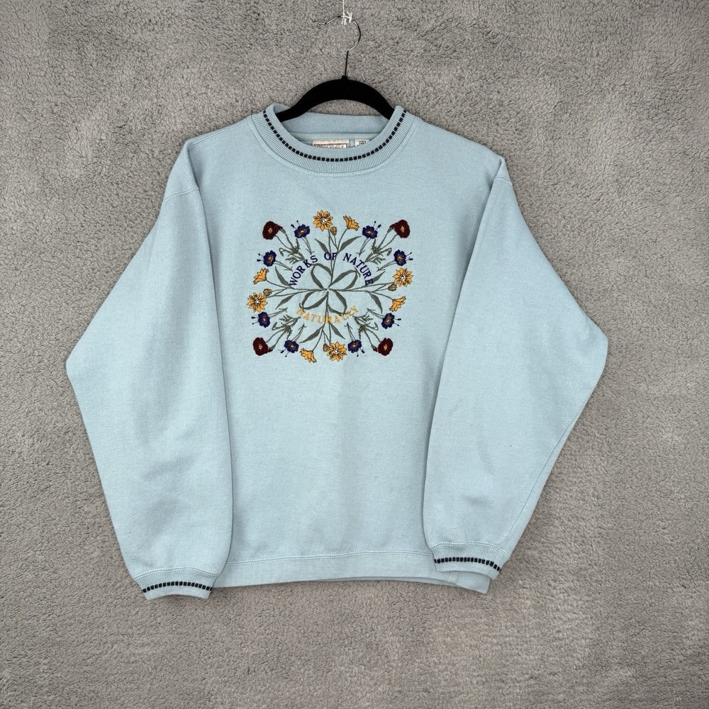 Vtg 5 Seasons Floral Cottagecore Grandmacore Sweater Crew Neck Embroidered Med